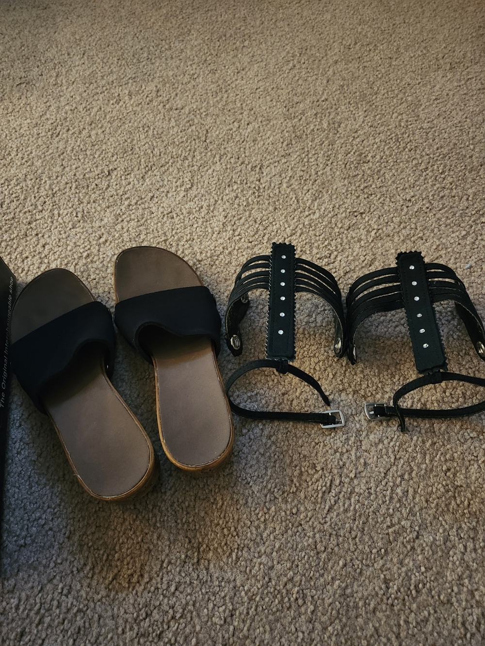Onesole Black Slide Sandals with Strappy Black Ankle Accessories